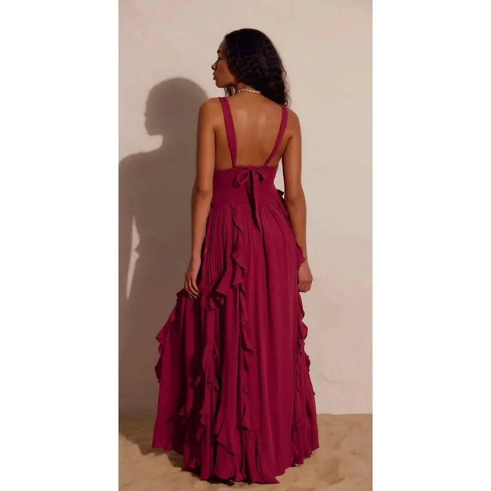 NWT Free People Free-est Marsai Maxi Dress in Summer Cherries Dark Purple - Picture 2 of 3